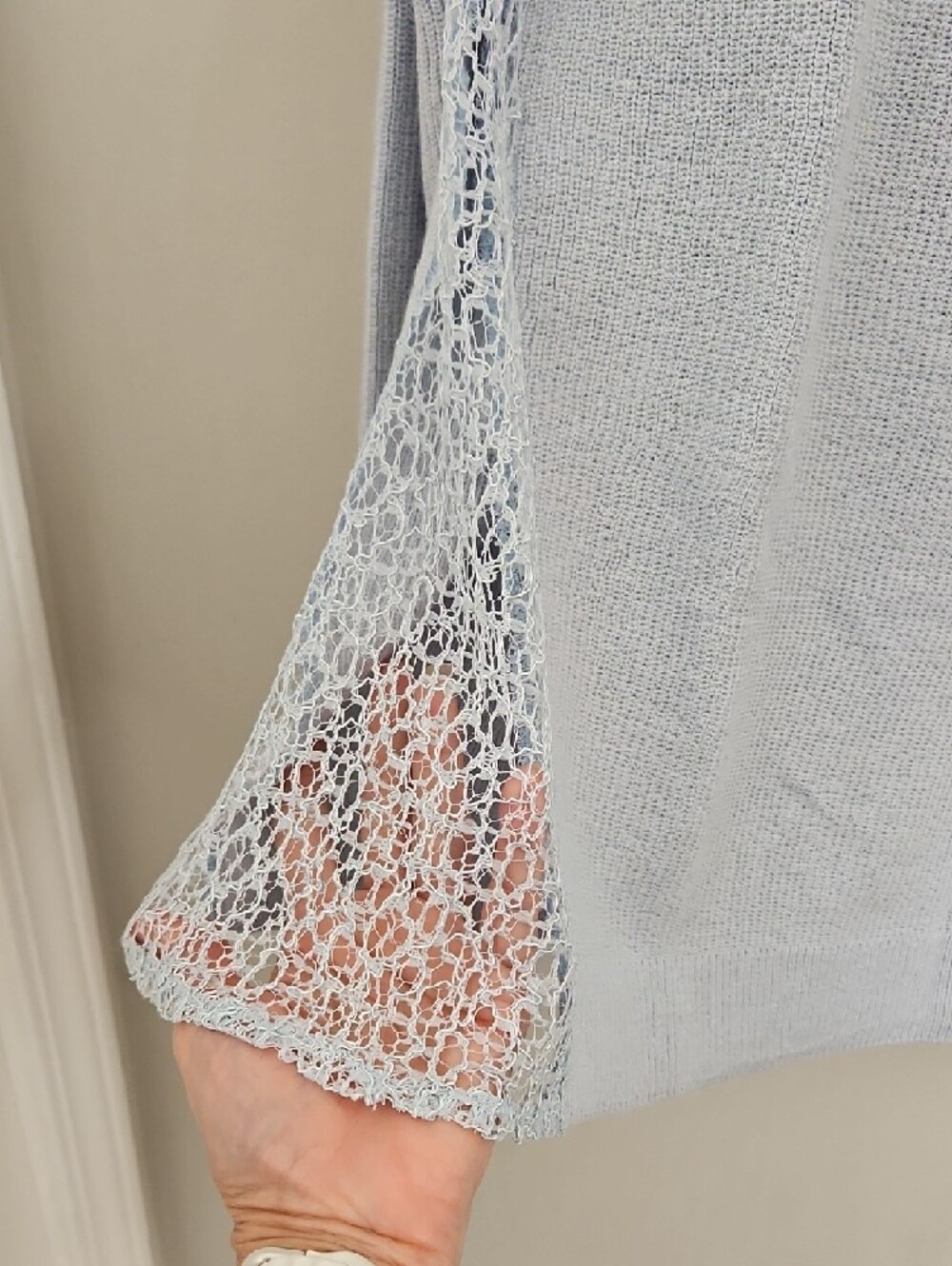 H by Halston Wool Blend Sweater Lace Side Panel Light Blue Size S EUC - Picture 6 of 9